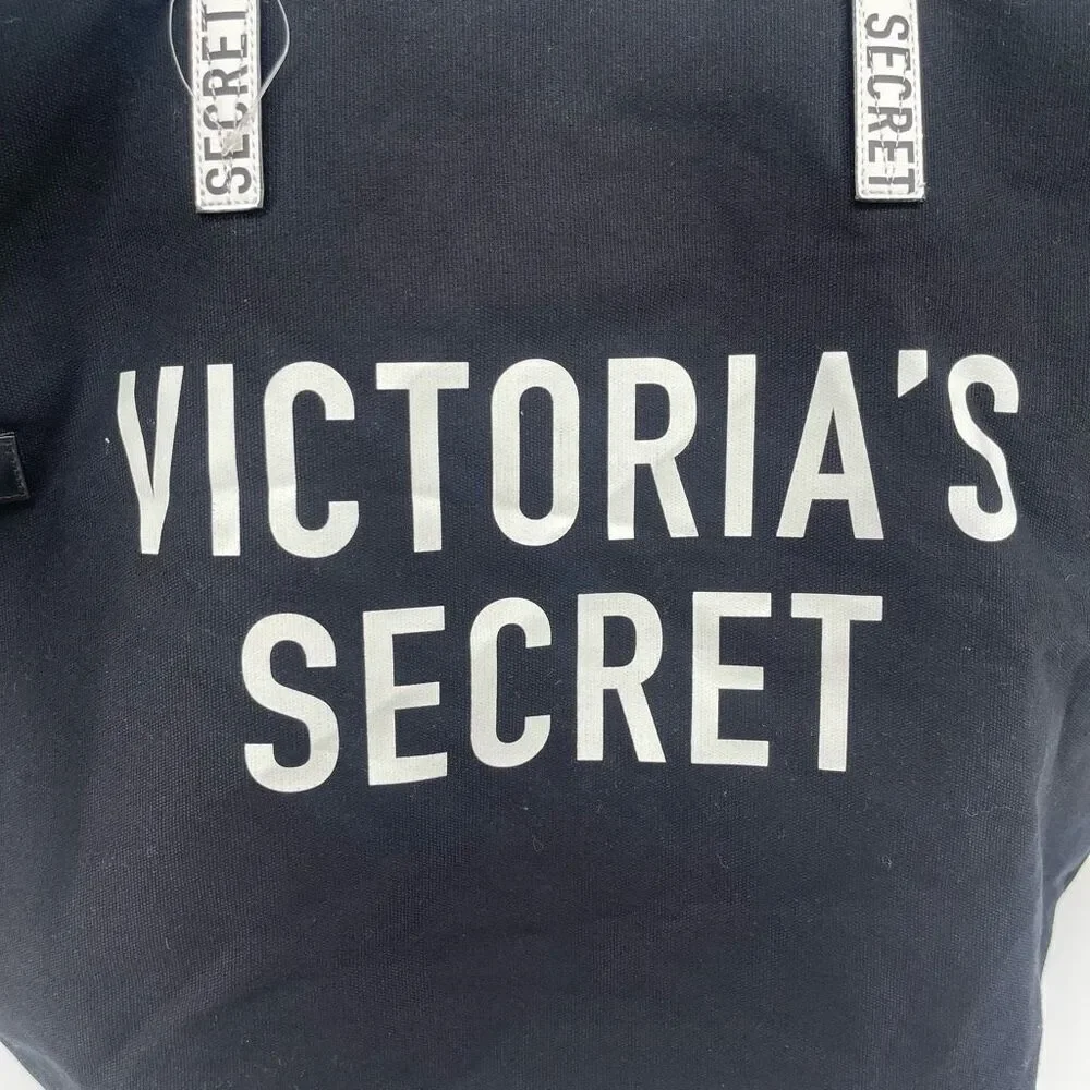 Victoria’s Secret Large Tote Bag Black White Canvas Logo 2018 Collectible - Picture 5 of 17